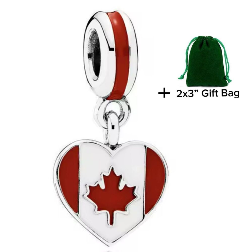 Canada Flag Heart Dangle Charm | 925 Silver | Brand New